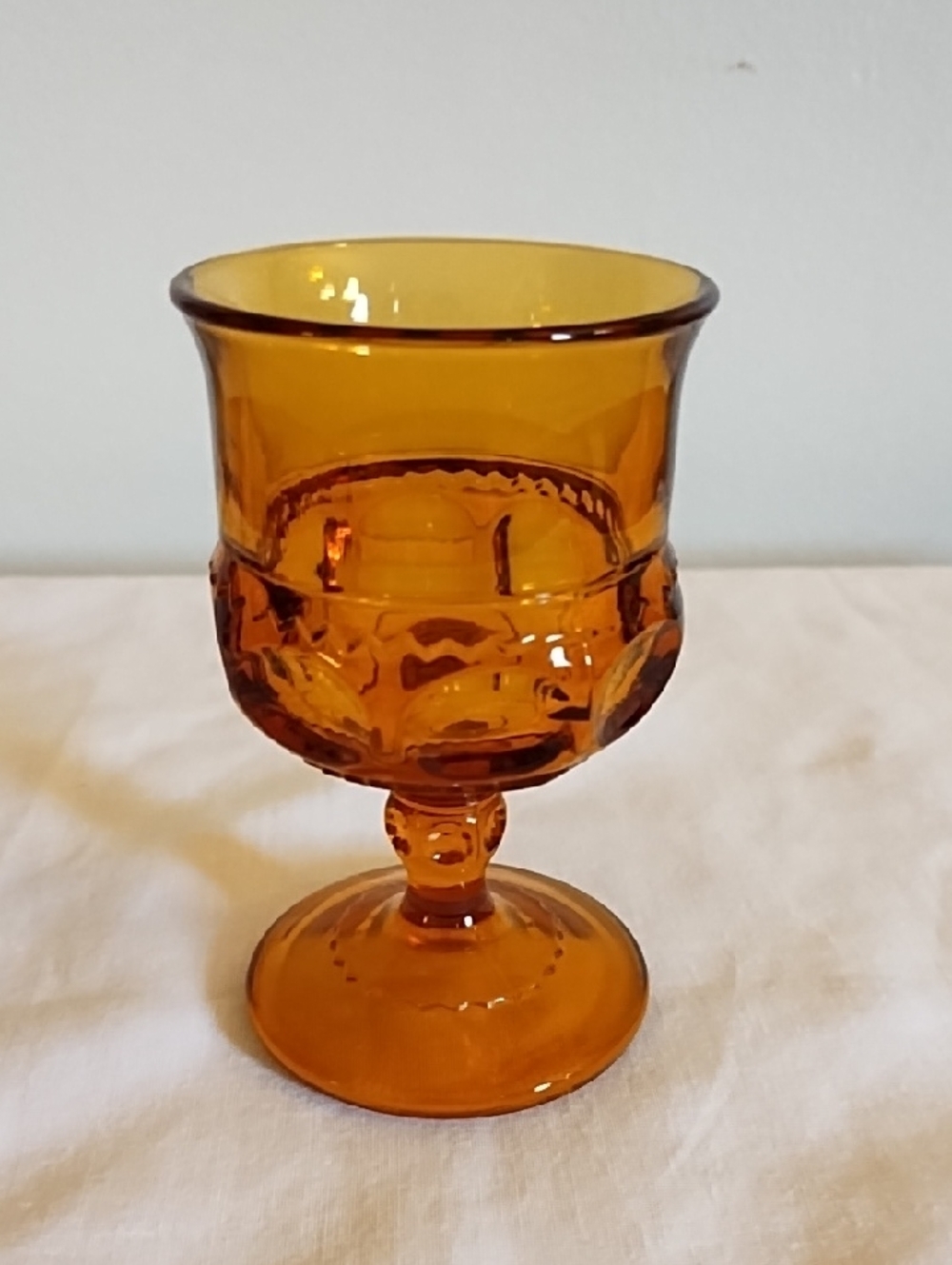 3 INDIANA GLASS KING'S CROWN AMBER (THUMBPRINT) WINE  GOBLETS